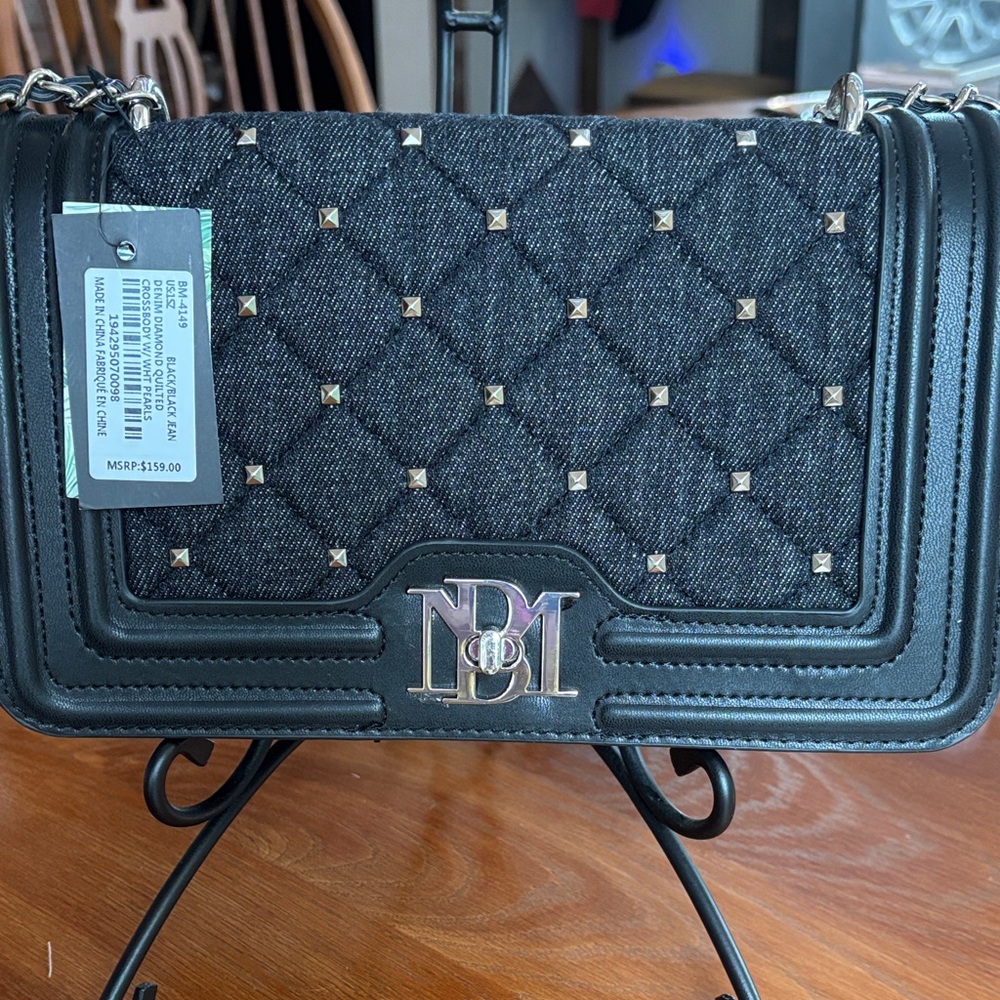 Badgley Mischka Black denim Quilted Crossbody Bag